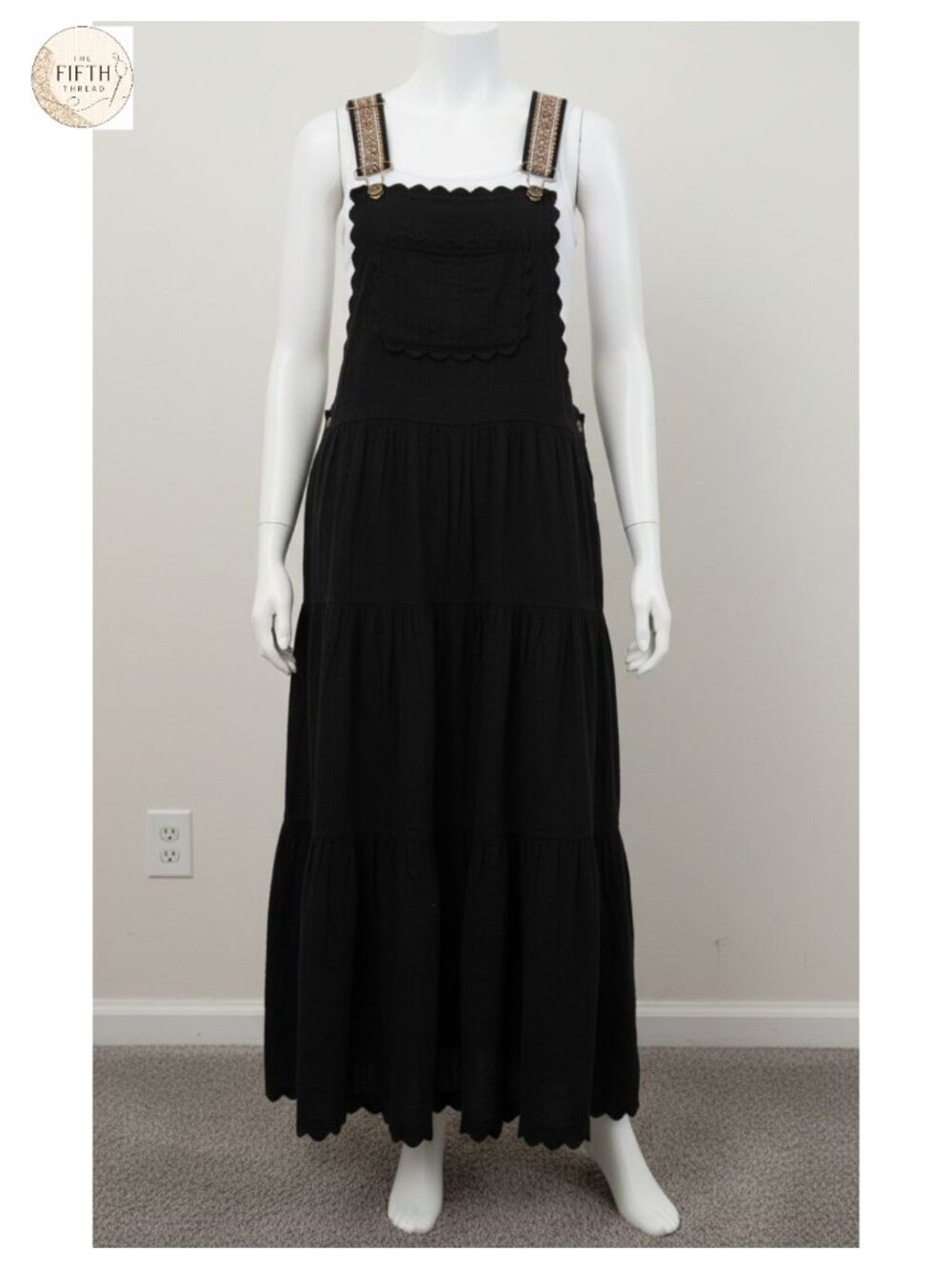 Lace Embroidered Maxi Dress Adjustable Strap Pleated Tiered Swing